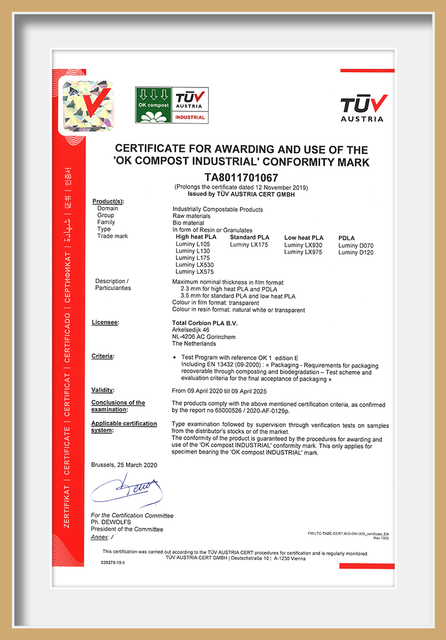  Zertifikat zur Nutzung des OK Compost Industrial Konformitätszeichens für Wenzhou Guda Technology Co., Ltd